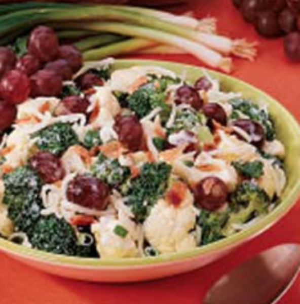 Broccoli and Cauliflower Salad with Red Grapes Recipe by Robyn